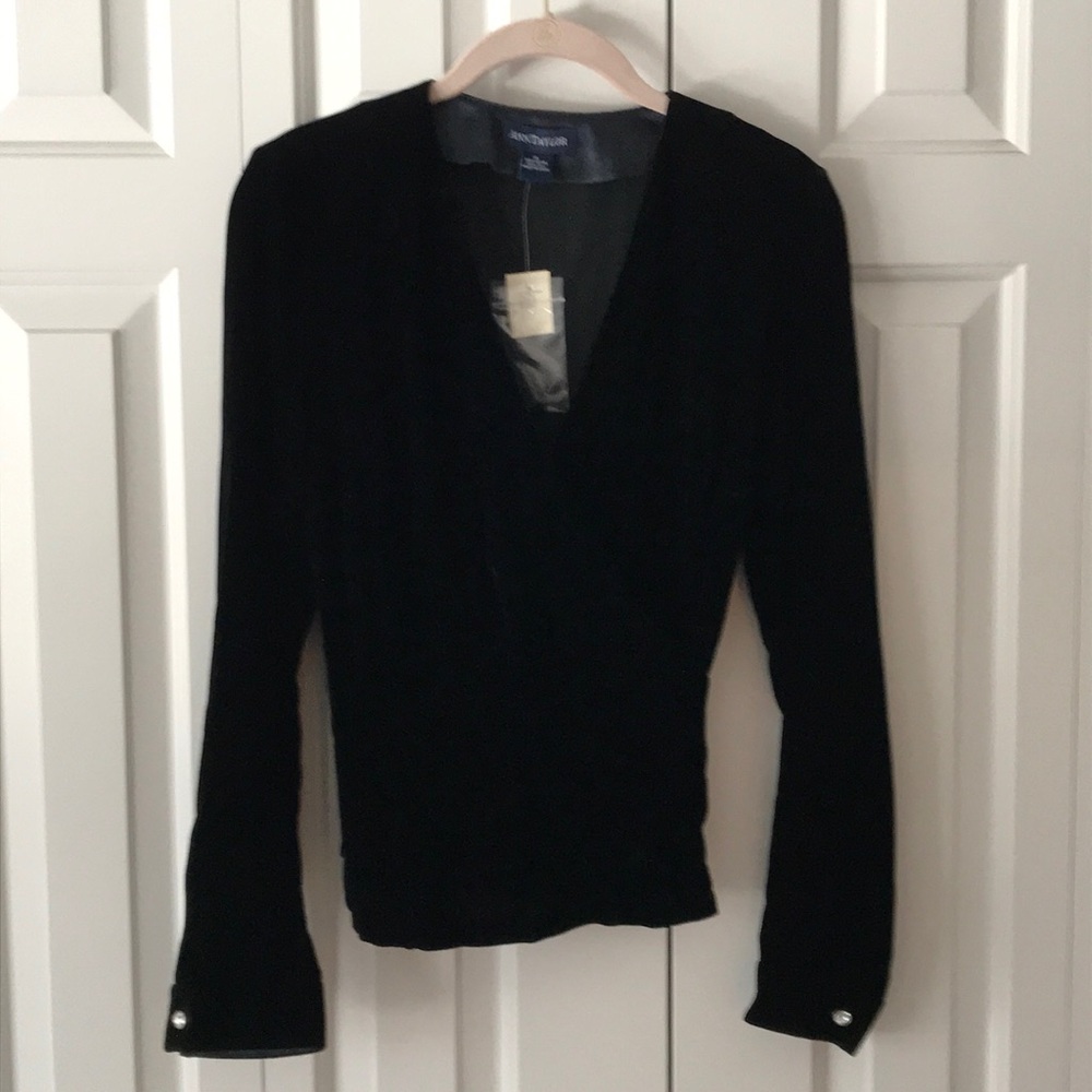 NWT Ann Taylor Black Velvet wrap shirt size 4